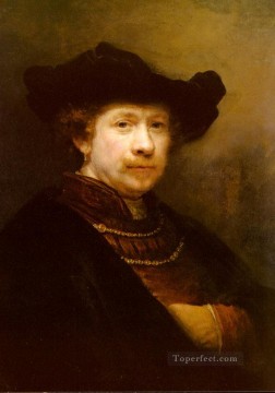  rembrandt Pintura al %C3%B3leo - Retrato del artista con gorra plana Rembrandt